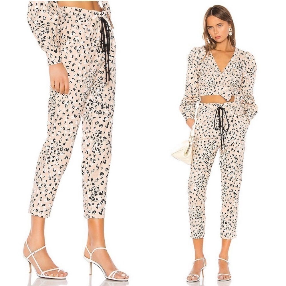 Camila Coelho Wren leopard print high-waisted cropped linen pants size small